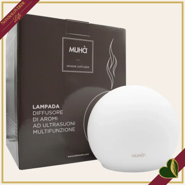 Diffusore Sfera ad ultrasuoni con luce e cromoterapia, altezza 14 cm
