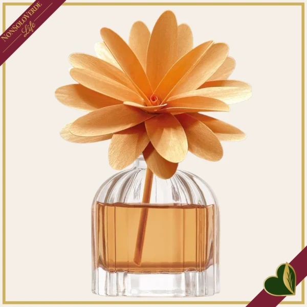 Profumatore d’ambiente in vetro con fiore in legno Cedro e Bergamotto, 60 ml