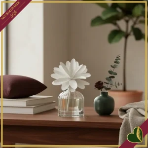 Profumatore d’ambiente in vetro con fiore in legno Iris Cipriato, 60 ml