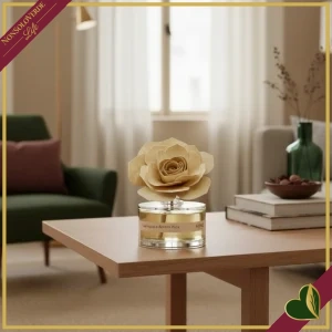 Profumatore d’ambiente Vaniglia e Ambra Pura con rosa in legno, 50 ml