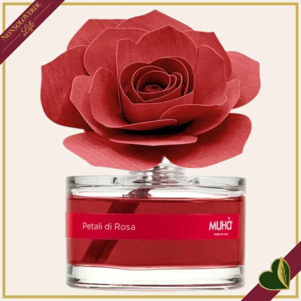 Profumatore d’ambiente con rosa in legno Petali di Rosa, 50 ml