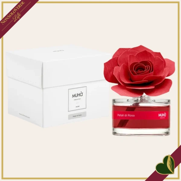 Profumatore d’ambiente con rosa in legno Petali di Rosa, 50 ml