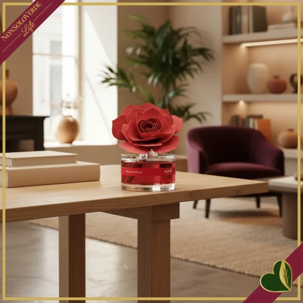 Profumatore d’ambiente con rosa in legno Petali di Rosa, 50 ml