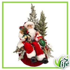 Composizione natalizia su pouf con babbo natale e paesaggio innevato altezza 70 cm
