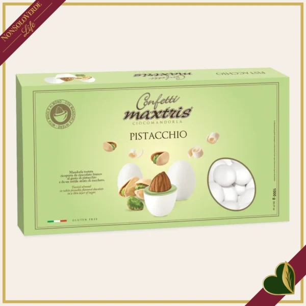 Confetti Maxtris al pistacchio, bianchi con mandorla tostata e cioccolato bianco, 1 chilogrammo