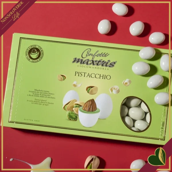 Confetti Maxtris al pistacchio, bianchi con mandorla tostata e cioccolato bianco, 1 chilogrammo