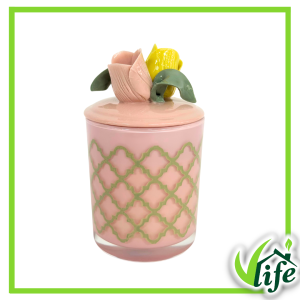 Bicchiere A Tutto Cuore rosa con candela diametro 7,5 cm