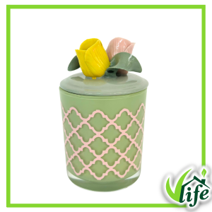 Bicchiere A Tutto Cuore verde salvia con candela diametro 7,5 cm
