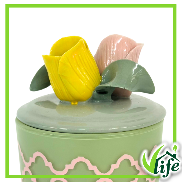 Bicchiere A Tutto Cuore verde salvia con candela diametro 7,5 cm