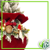 Composizione natalizia su pouf in velluto rosso con alberello innevato e decorazioni oro altezza 43 cm