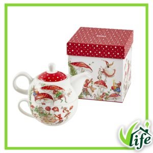 Teiera con tazza 2 in 1 “Fungo” con manico in porcellana – Collezione Funghi e Gnomi