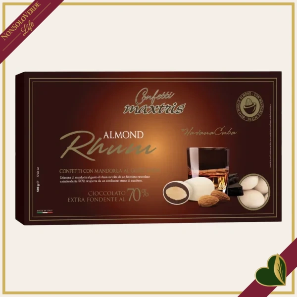 Confetti Maxtris Almond Rhum HavanaCuba, bianchi con mandorla tostata e cioccolato extra fondente 70%, 500 grammi
