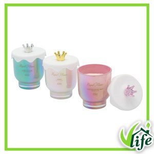 Candela Profumata Royal Flame in Vetro con Coperchio a Forma di Corona – Altezza 12,5 cm, 3 modelli assortiti
