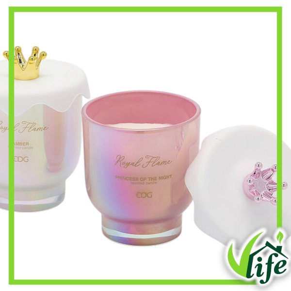 Candela Profumata Royal Flame in Vetro con Coperchio a Forma di Corona – Altezza 12,5 cm, 3 modelli assortiti
