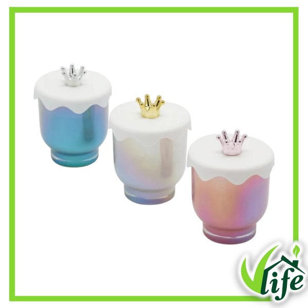 Candela Profumata Royal Flame in Vetro con Coperchio a Forma di Corona – Altezza 12,5 cm, 3 modelli assortiti