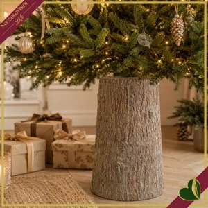 Base per albero di Natale in cemento con effetto tronco naturale, altezza 55 cm
