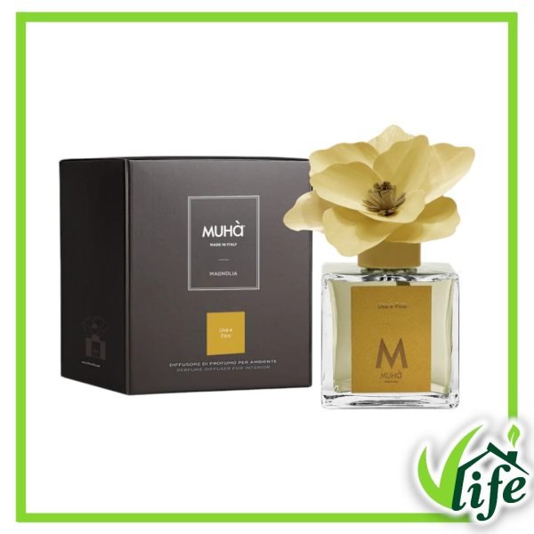 Diffusore d’Ambiente Magnolia con Fiore in Legno di Betulla – Fragranza Uva e Fico, 250 ml