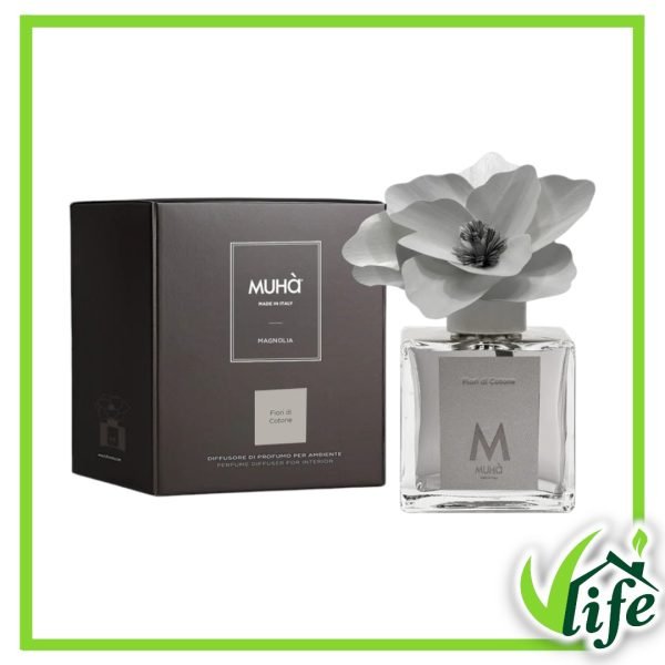 Diffusore d’Ambiente Magnolia con Fiore in Legno di Betulla – Fragranza Fiori di Cotone, 100 ml