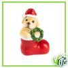 Cagnolino con Cappello Natalizio nella Calza in Resina – Altezza 12 cm, 2 modelli