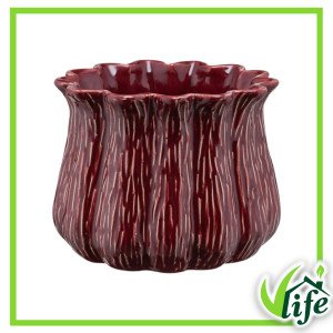 Cachepot “Benesto” in ceramica rosso bordeaux con effetto corteccia – Diametro 20,5 cm, Altezza 15,5 cm