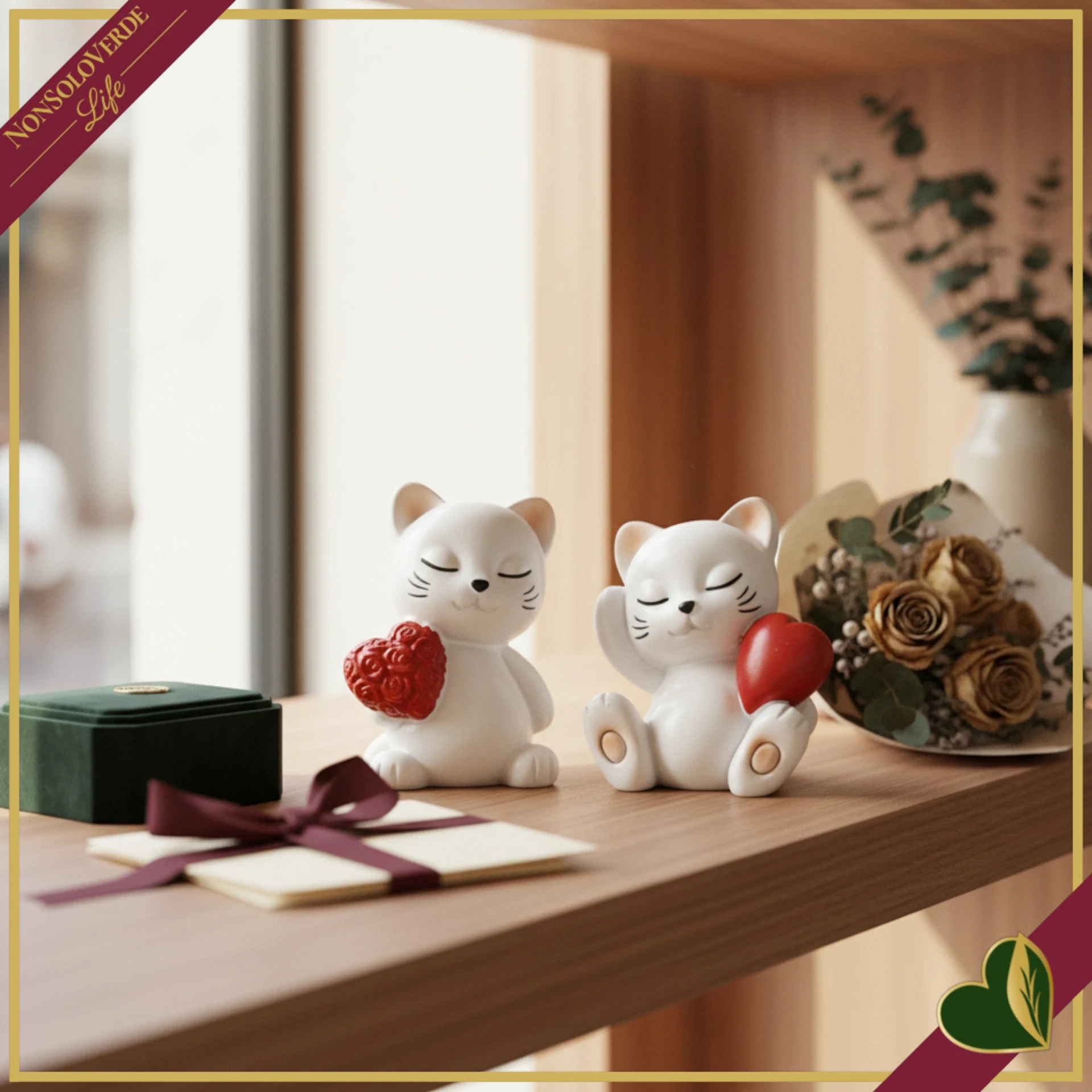 8022934199409-0 Gattino decorativo con cuore rosso in resina, altezza 4,3 cm