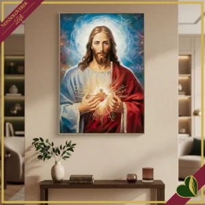 8024609381102-0 Dipinto su tela laccato Jesus con cornice, altezza 102 cm