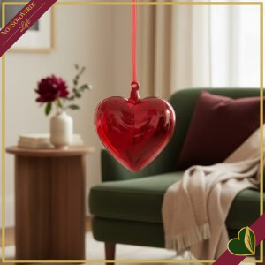 Cuore decorativo in vetro soffiato rosso, diametro 14 cm