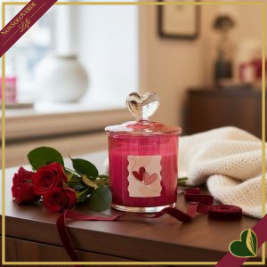 Candela profumata in vetro con coperchio a cuore, berry Fruit, altezza 15 cm