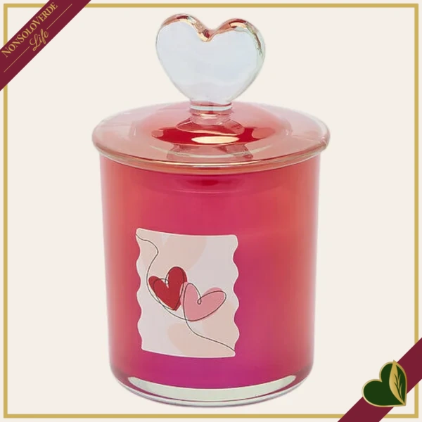 Candela profumata in vetro con coperchio a cuore, berry Fruit, altezza 15 cm