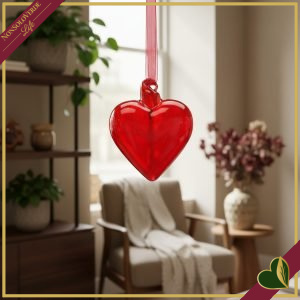 Cuore decorativo in vetro soffiato rosso, diametro 6 cm