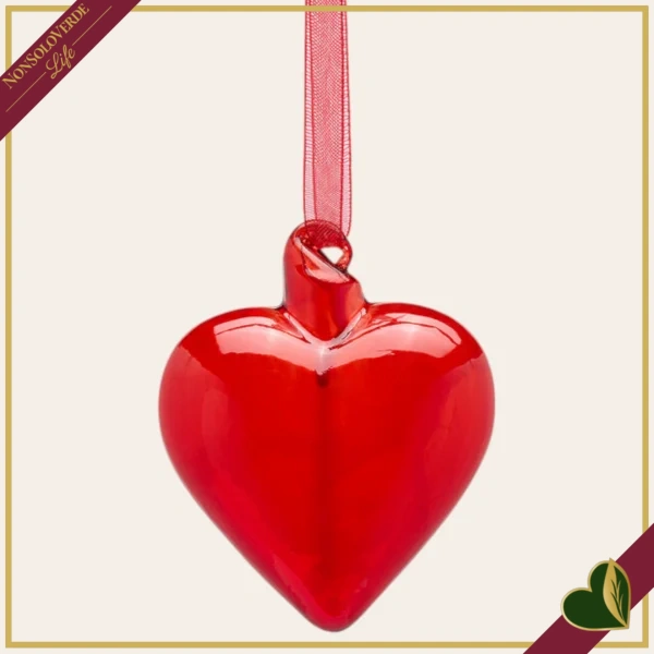 Cuore decorativo in vetro soffiato rosso, diametro 6 cm