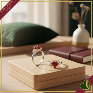 Anello regolabile “AMO GRF” con cuore di cristallo rosso e punti luce in rodio anallergico