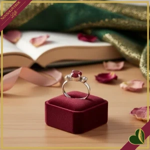 Anello regolabile “KOS” con cristallo rosso effetto degradé e punti luce in rodio anallergico