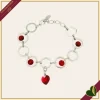 Bracciale “Platone” con cerchi in rodio anallergico e cristalli rossi effetto degradé con charm a cuore