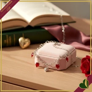 Collana “Artemisia” con cristalli rossi e charm a cuore