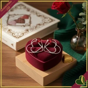 Orecchini “Bi Cu” a doppio cuore con cristalli rosso