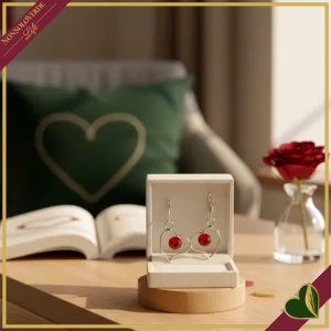 Orecchini “Cuore Geo” con cristallo rosso