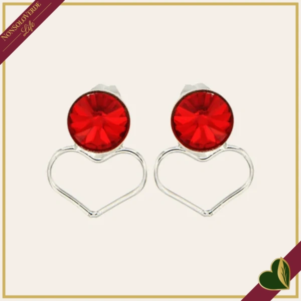 Orecchini punto luce “Heart St” con cuore in filo e cristallo rosso