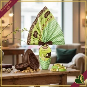 Uovo di Pasqua Piemonte Caffarel, cioccolato fondente con granella di nocciole, con sorpresa gioiello e tre praline, 270 grammi