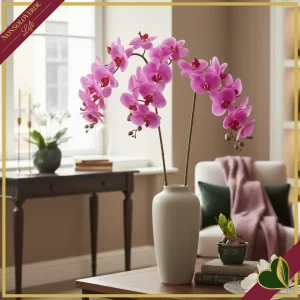 Ramo di orchidea Phalaenopsis artificiale Real Touch fuchsia, altezza 76 cm