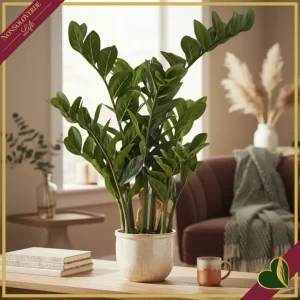 Zamifolia artificiale verde realistica con vaso nero, altezza 90 cm