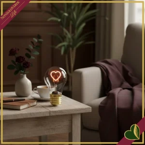 Lampada led ricaricabile a forma di lampadina con cuore rosso, altezza 12 cm