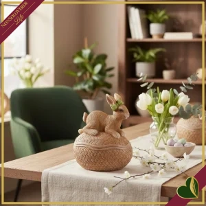 Scatola a forma di uovo in resina con coniglietto decorativo, altezza 15 cm