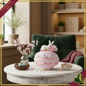 Scatola a forma di uovo decorativa in resina con coniglietto, altezza 18,5 cm