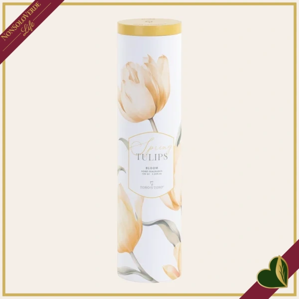 Diffusore profumato giallo “Spring Tulips” 100 ml in vetro con tulipani decorativi, diametro 6 cm