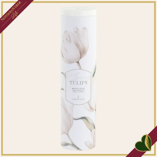 Diffusore profumato bianco “Spring Tulips” 100 ml in vetro con tulipani decorativi, diametro 6 cm