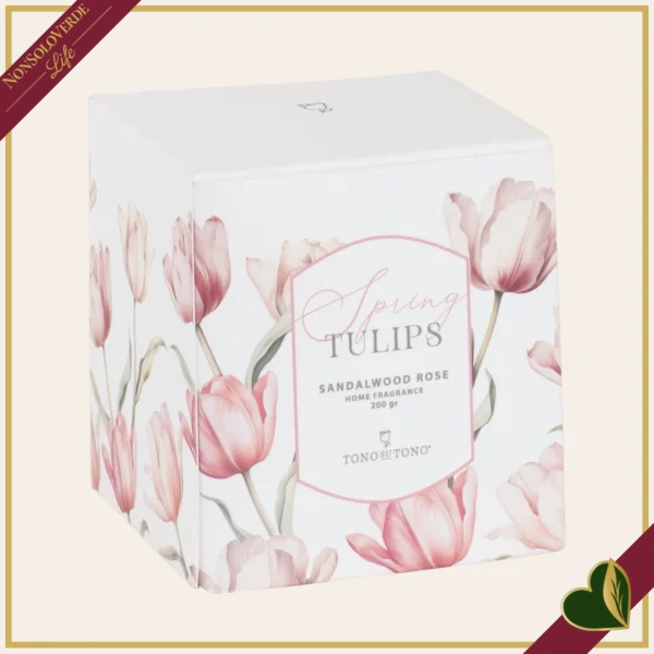 Candela profumata rosa “Spring Tulips” in vetro satinato, diametro 8 cm