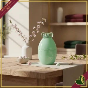 Contenitore uovo in vetro verde con fiocco, altezza 17 cm