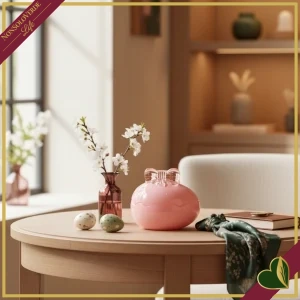Contenitore uovo in vetro rosa con fiocco, larghezza 11,5 cm