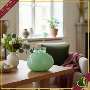 Contenitore uovo in vetro verde con fiocco, larghezza 11,5 cm